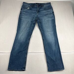 BKE Mens Derek Blue Jeans Whiskered fits 36*31 Denim Medium Wash Y2K Faded